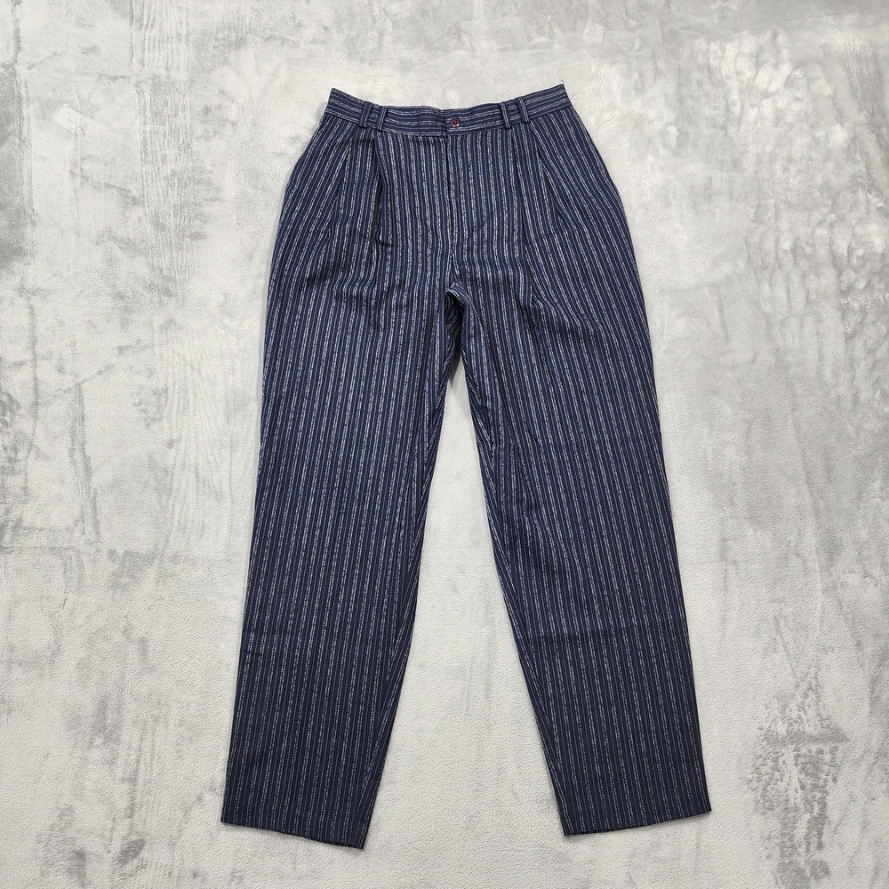 Vintage Samantha USA Pants Womens S Blue Striped Pleated Twill Relaxed Office